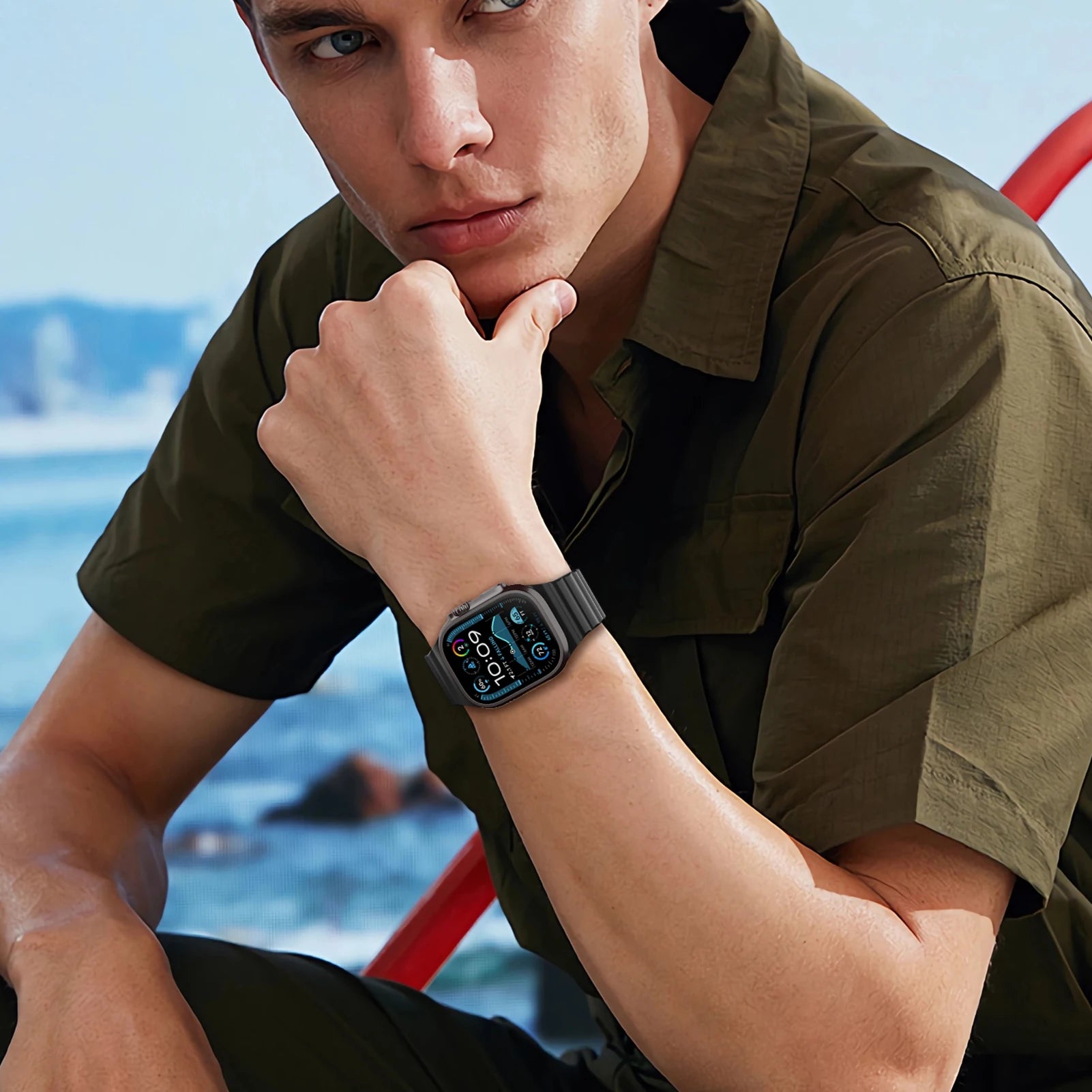 Silicone Sport Watch Strap with Breathable Wave Design Compatible with Apple Watch