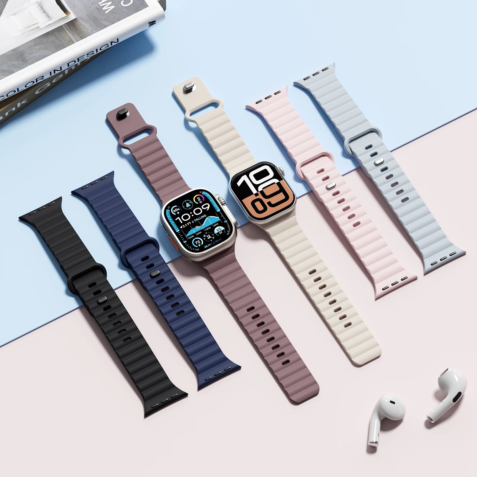 Silicone Sport Watch Strap with Breathable Wave Design Compatible with Apple Watch